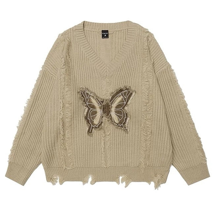 BUTTERFLY KNIT SWEATER DISTRESSED BUTTERFLY ARTISTIC EXPRESSION