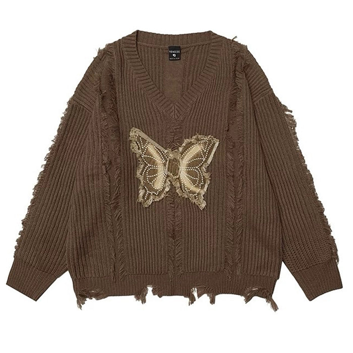 BUTTERFLY KNIT SWEATER DISTRESSED BUTTERFLY ARTISTIC EXPRESSION