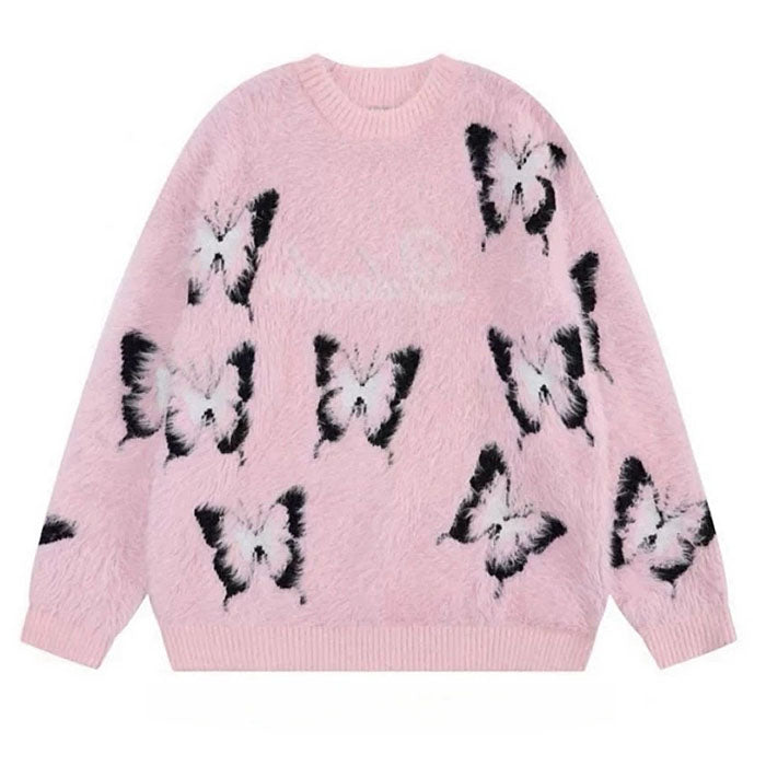 BUTTERFLY PATTERNS SWEATER: FUZZY ELEGANCE OVERSIZED FIT