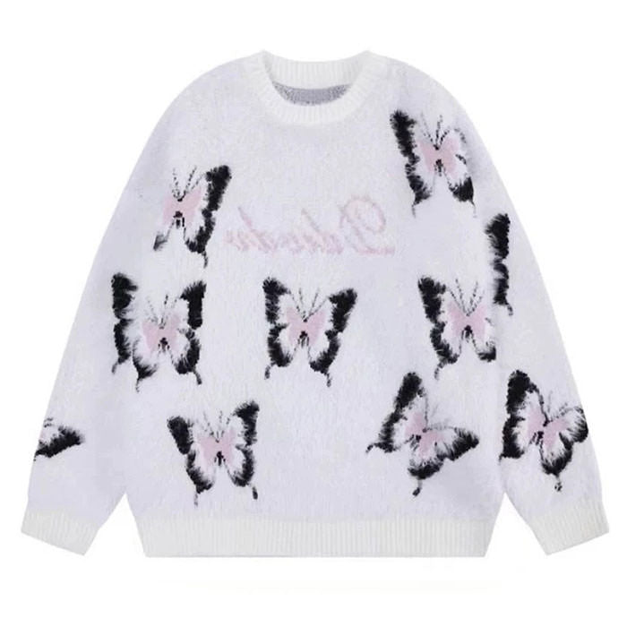 BUTTERFLY PATTERNS SWEATER: FUZZY ELEGANCE OVERSIZED FIT