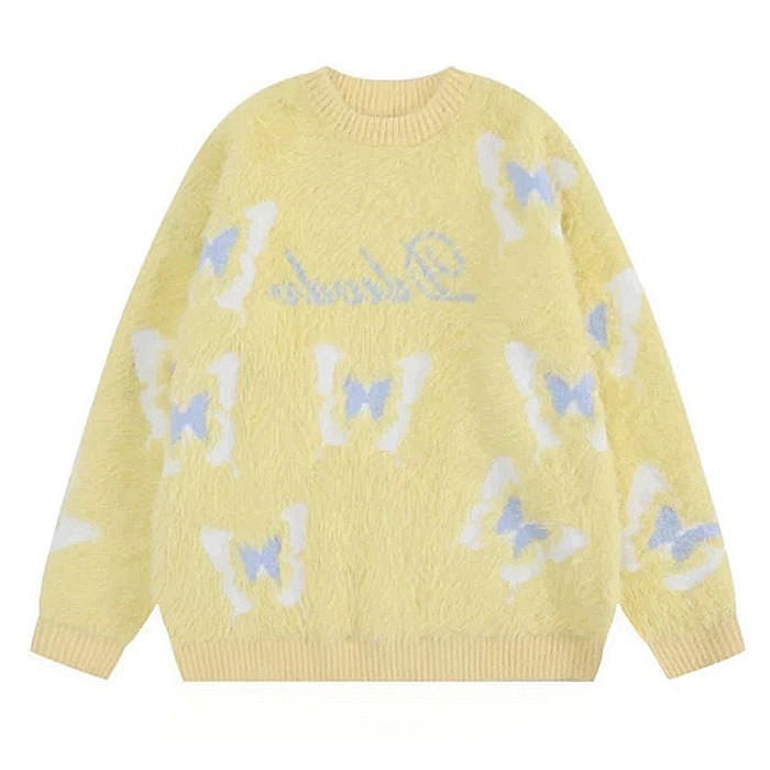 BUTTERFLY PATTERNS SWEATER: FUZZY ELEGANCE OVERSIZED FIT