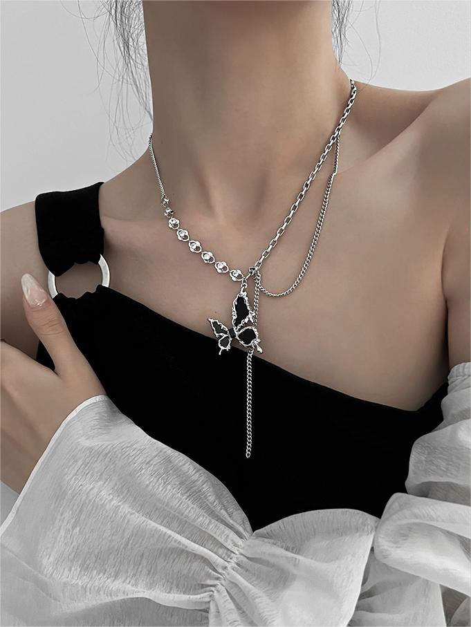 BUTTERFLY PENDANT NECKLACE Y2K STAR CROSS DESIGN