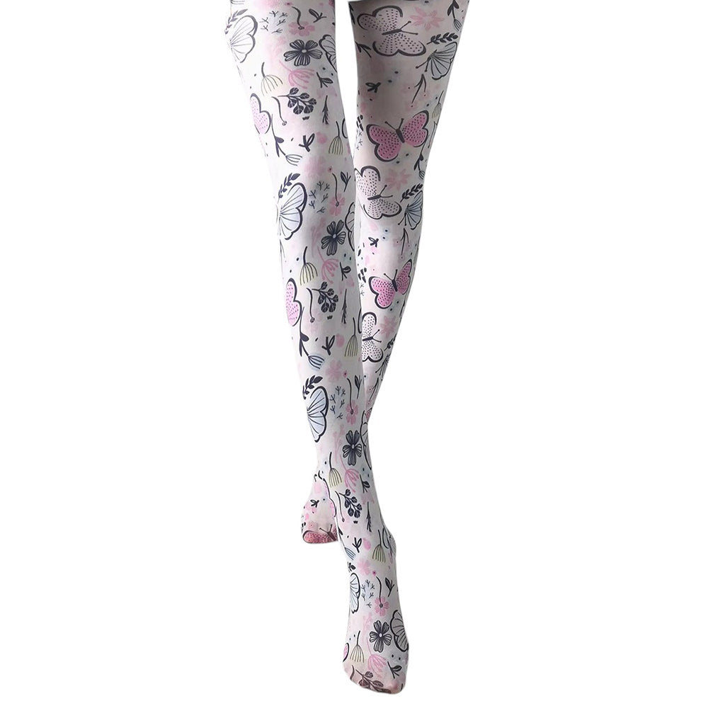 BUTTERFLY PRINT TIGHTS FLORAL DESIGN