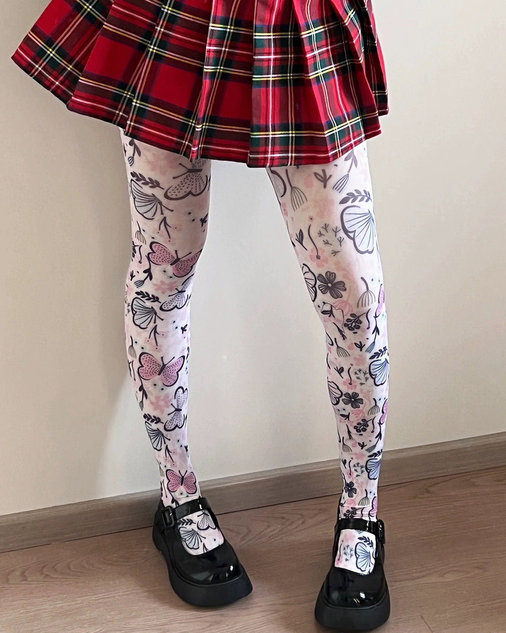 BUTTERFLY PRINT TIGHTS FLORAL DESIGN