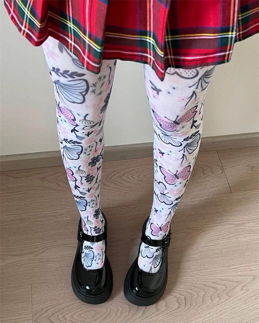 BUTTERFLY PRINT TIGHTS FLORAL DESIGN