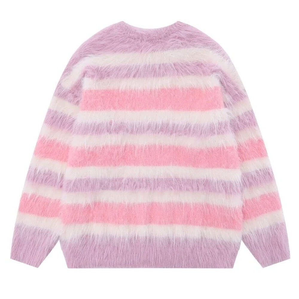 BUTTERFLY STRIPED OVERSIZED FUZZY SWEATER