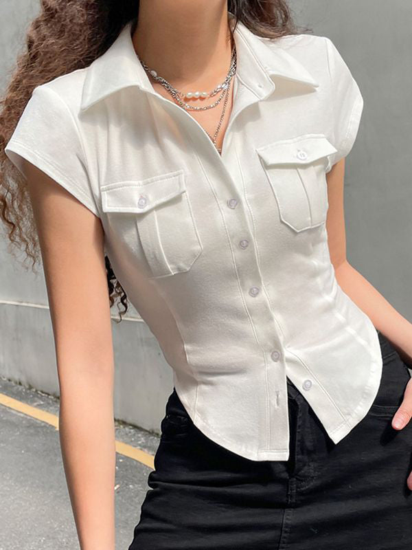 BUTTON-DOWN SHIRT WITH PATCH POCKETS AND BUTTON PLACKET Y2K-INSPIRED