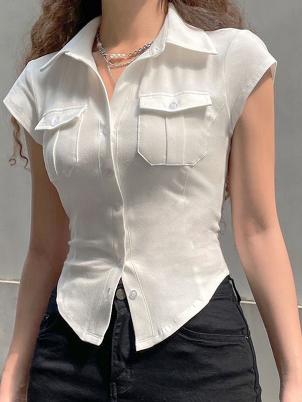 BUTTON-DOWN SHIRT WITH PATCH POCKETS AND BUTTON PLACKET Y2K-INSPIRED