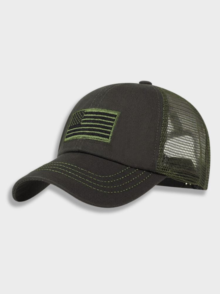 CAMOUFLAGE BASEBALL CAP WITH AMERICAN FLAG PATCH USA TRUCKER CAP