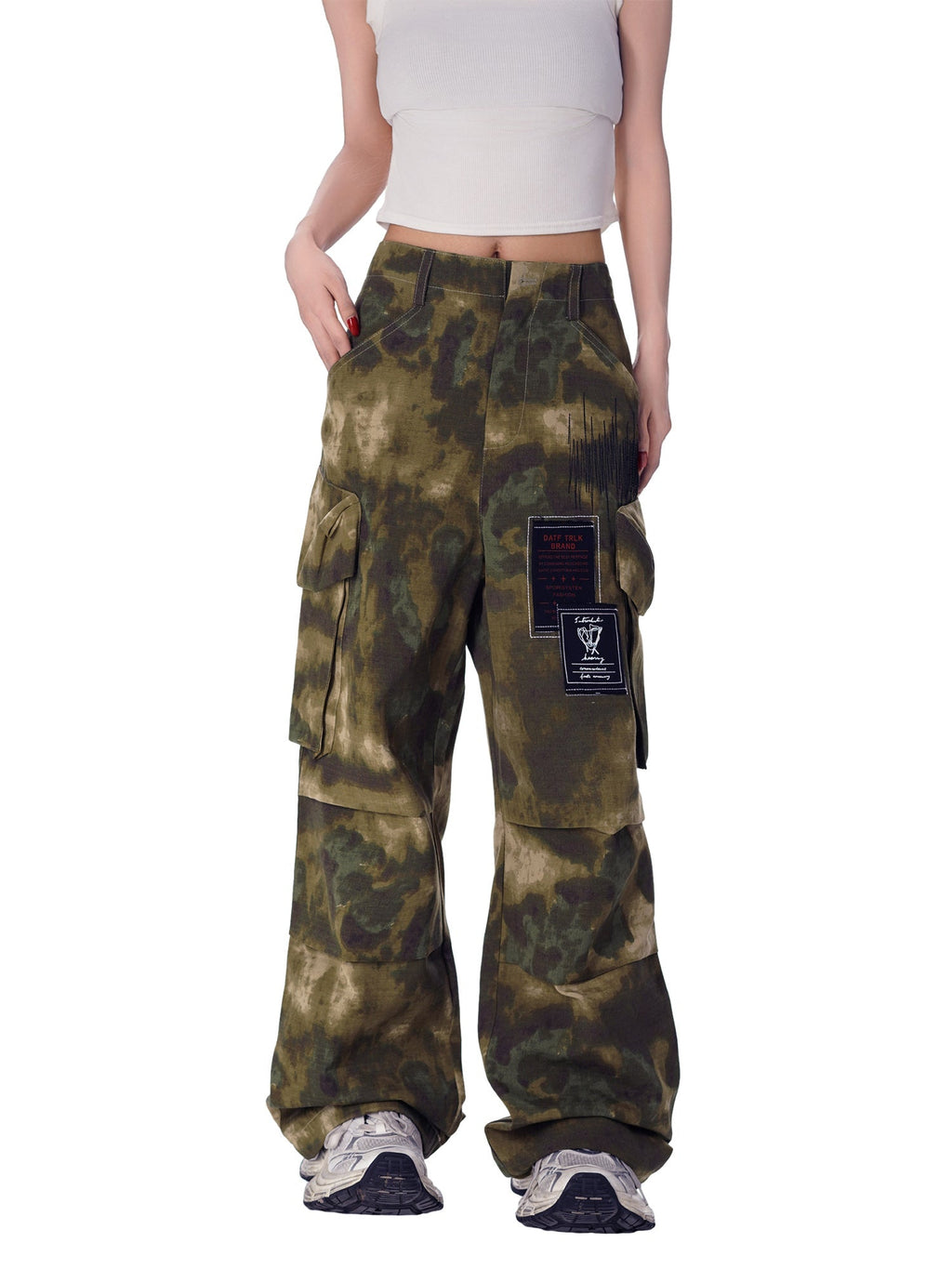 CAMOUFLAGE CARGO PANTS UTILITY WIDE LEG LONG PANTS