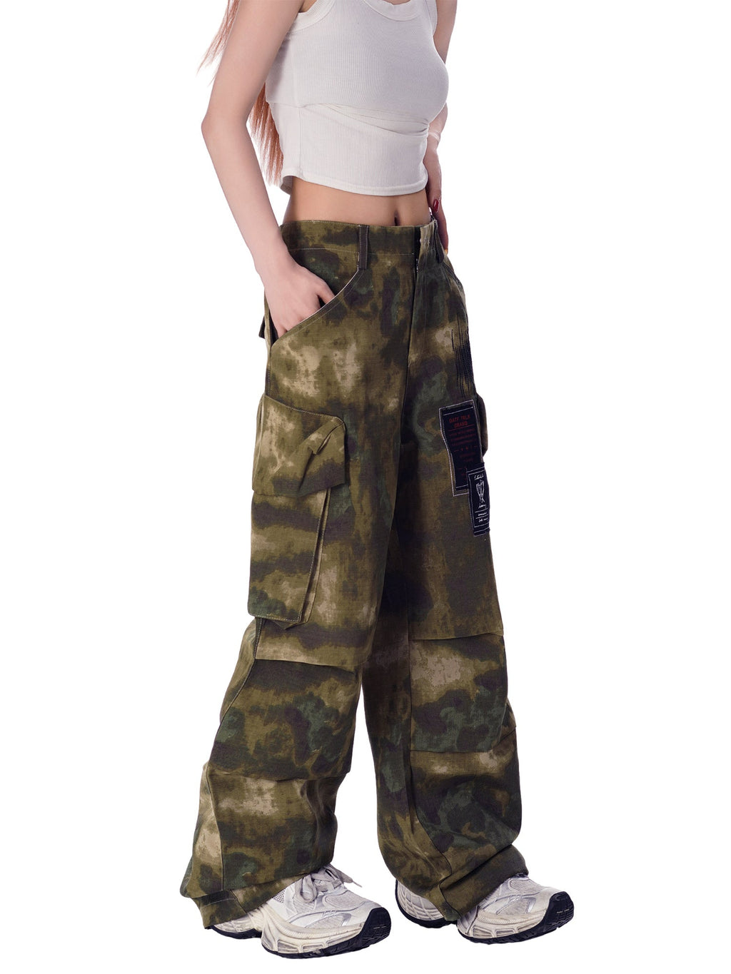 CAMOUFLAGE CARGO PANTS UTILITY WIDE LEG LONG PANTS