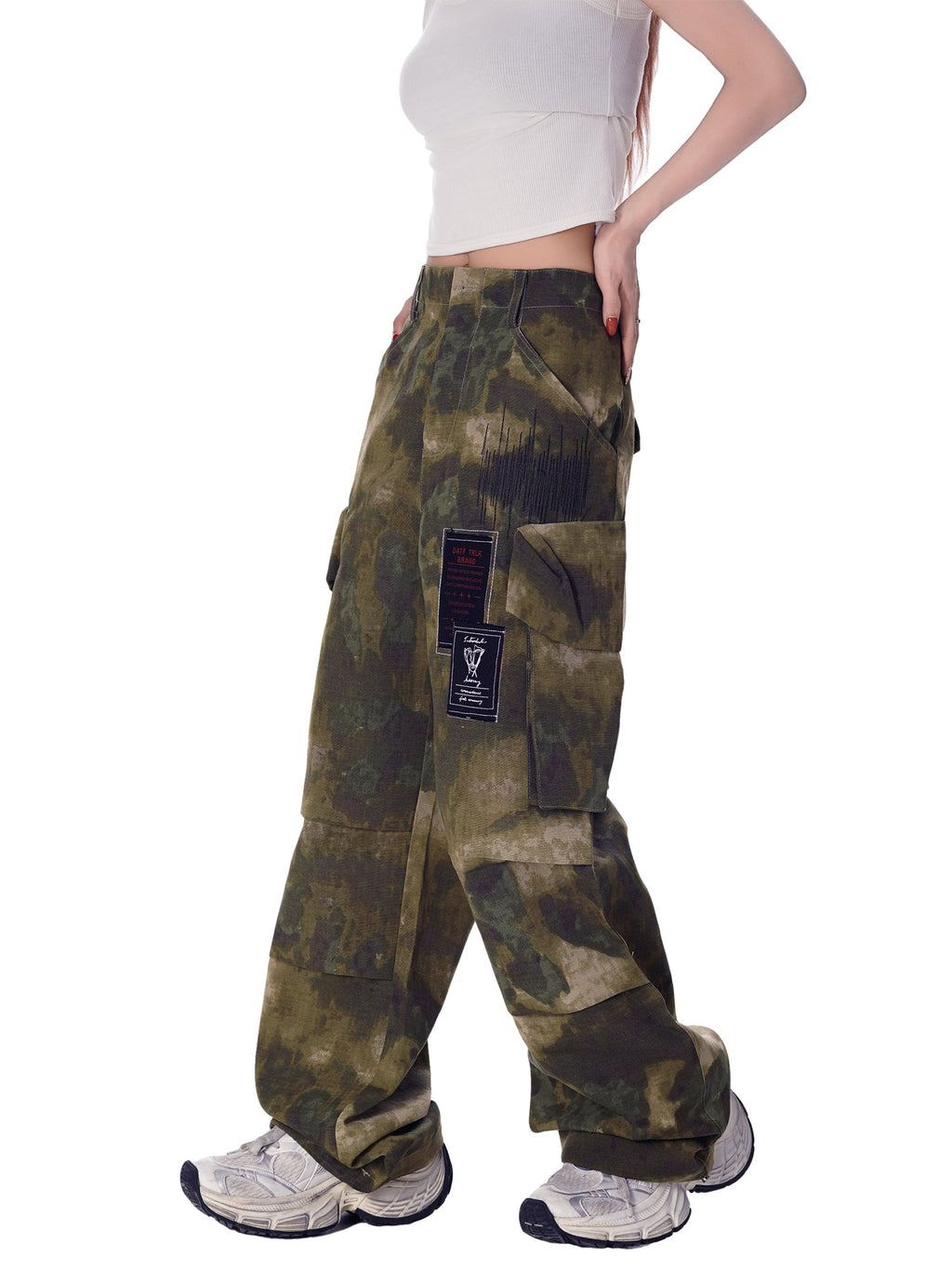 CAMOUFLAGE CARGO PANTS UTILITY WIDE LEG LONG PANTS