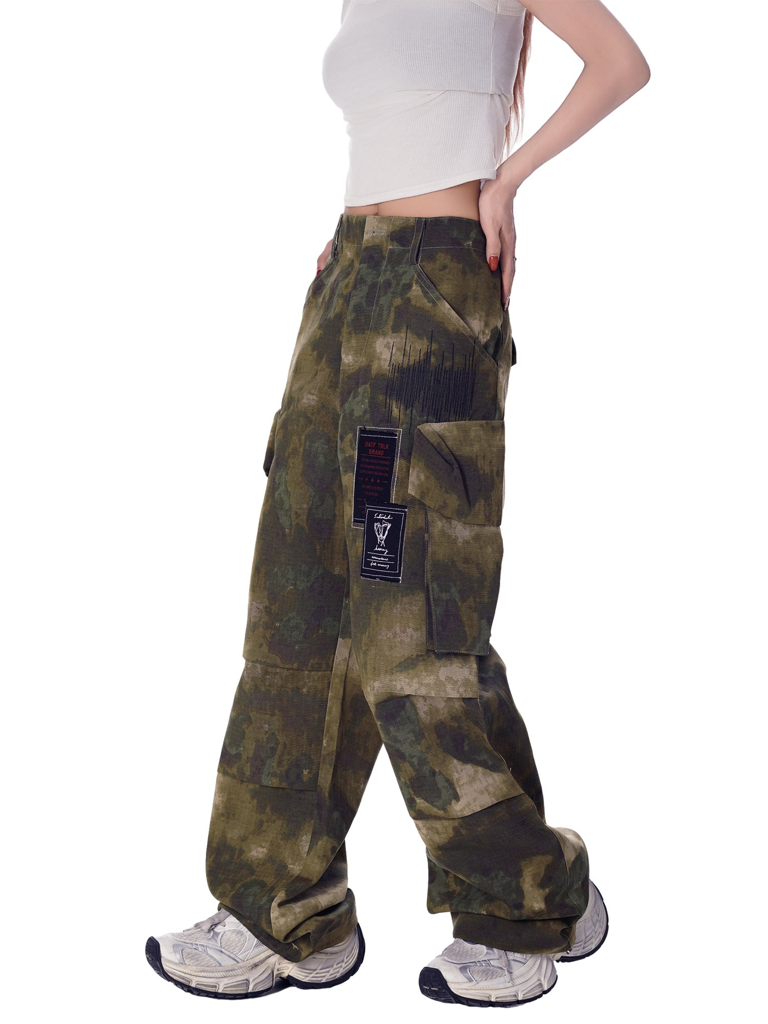 CAMOUFLAGE CARGO PANTS UTILITY WIDE LEG LONG PANTS