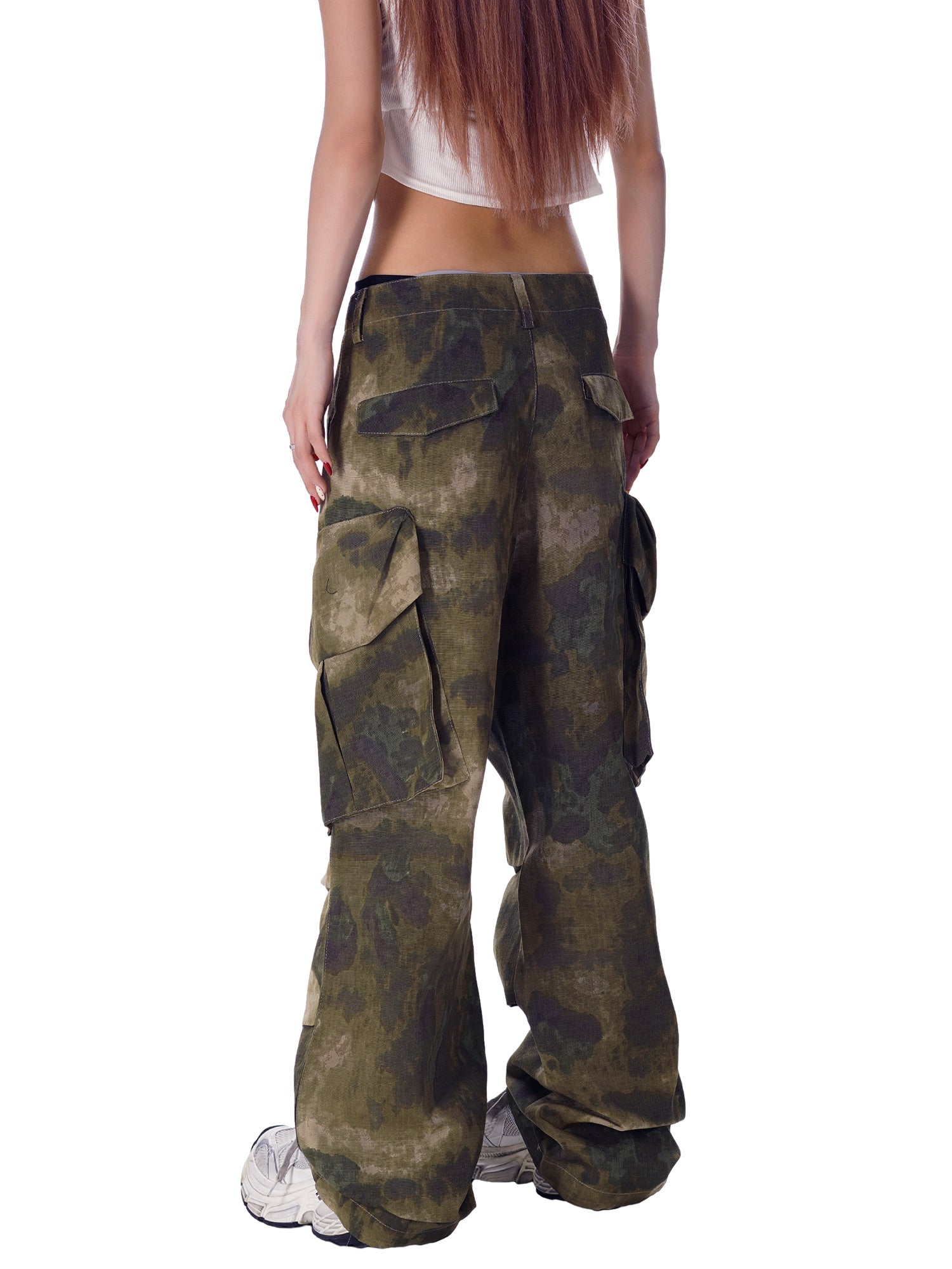 CAMOUFLAGE CARGO PANTS UTILITY WIDE LEG LONG PANTS