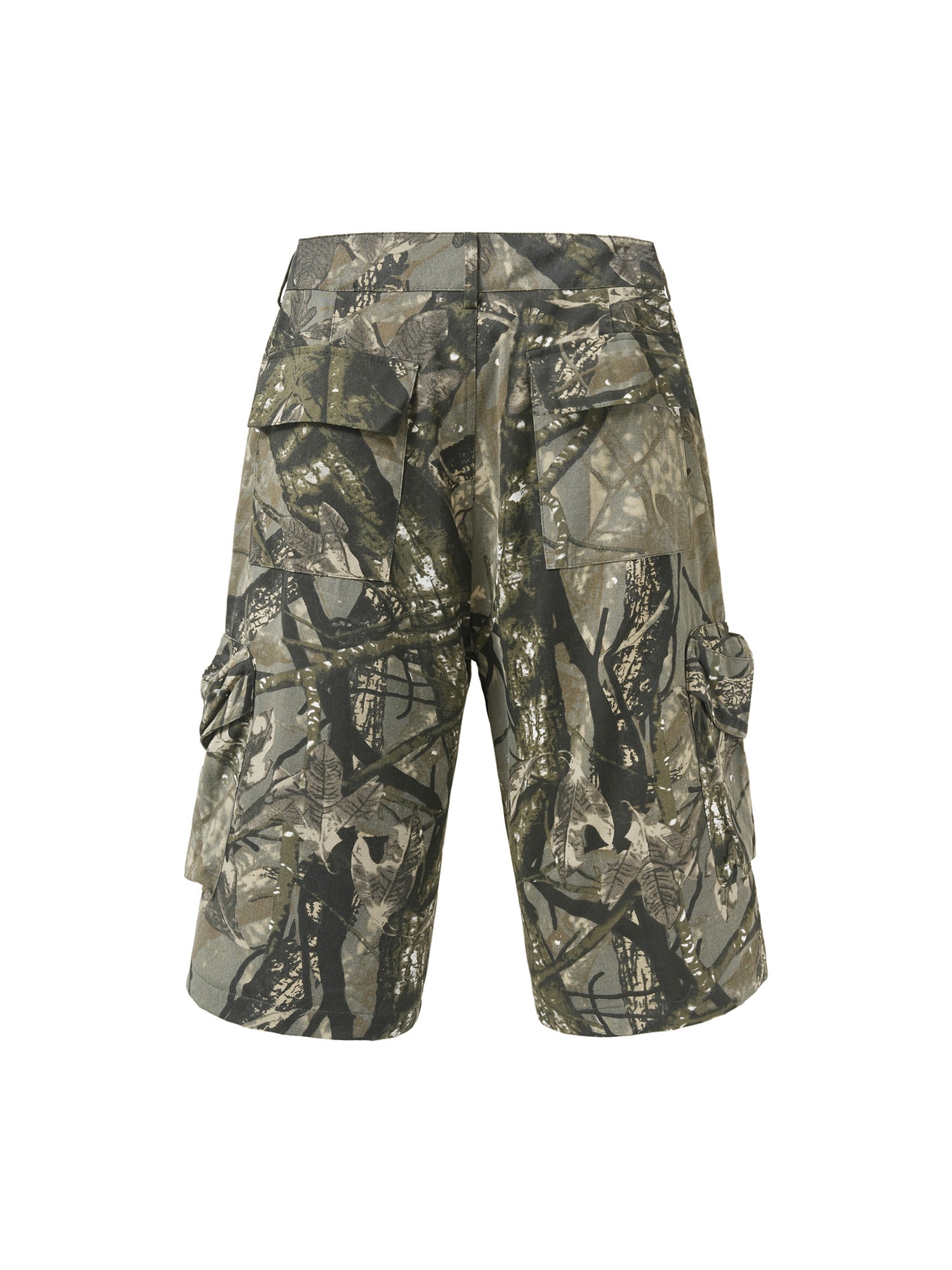 CAMOUFLAGE CARGO SHORTS WITH DESIGN ELEMENTS PRINT