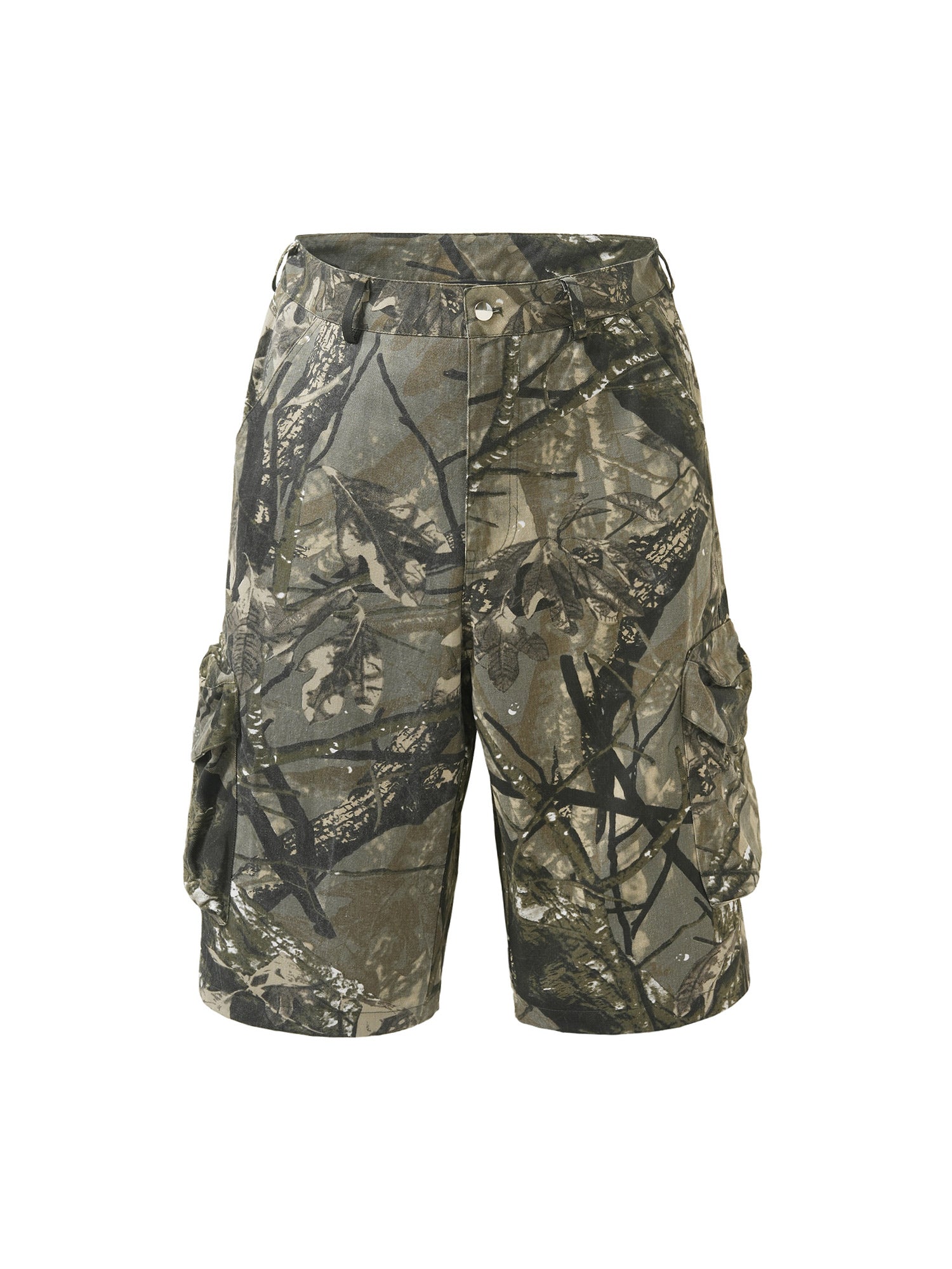 CAMOUFLAGE CARGO SHORTS WITH DESIGN ELEMENTS PRINT