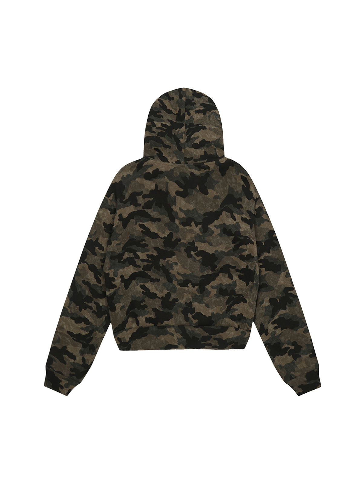 CAMOUFLAGE FUR HOODED JACKET WITH RHINESTONE DETAILS