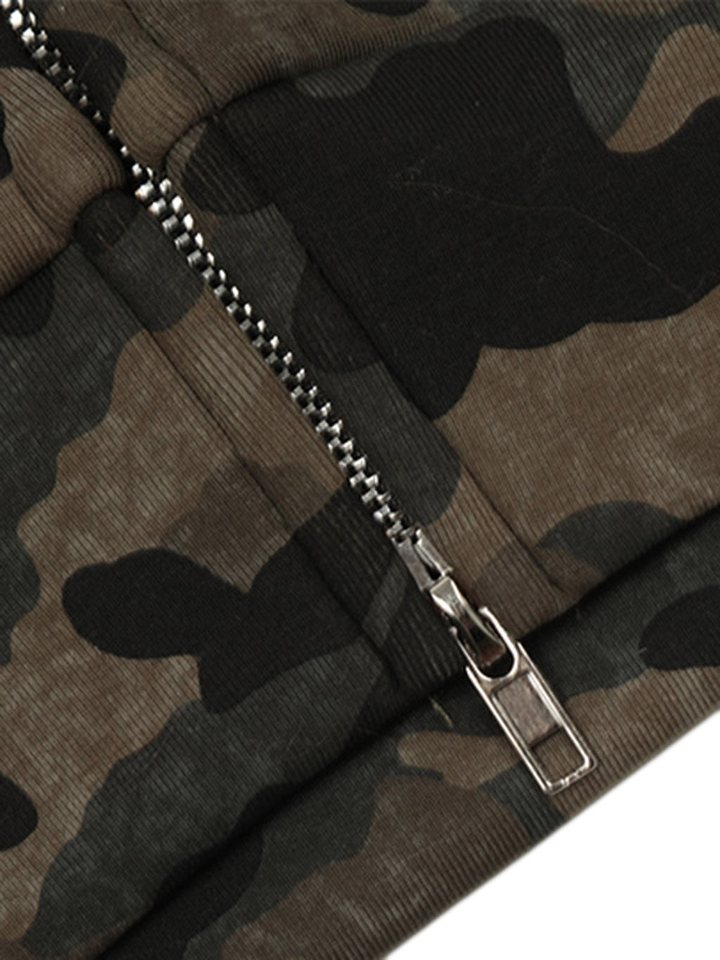 CAMOUFLAGE FUR HOODED JACKET WITH RHINESTONE DETAILS