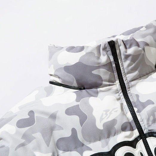 CAMOUFLAGE PUFFER JACKET WITH CAT-EAR HOOD - PUFFY JACKET ABORTED