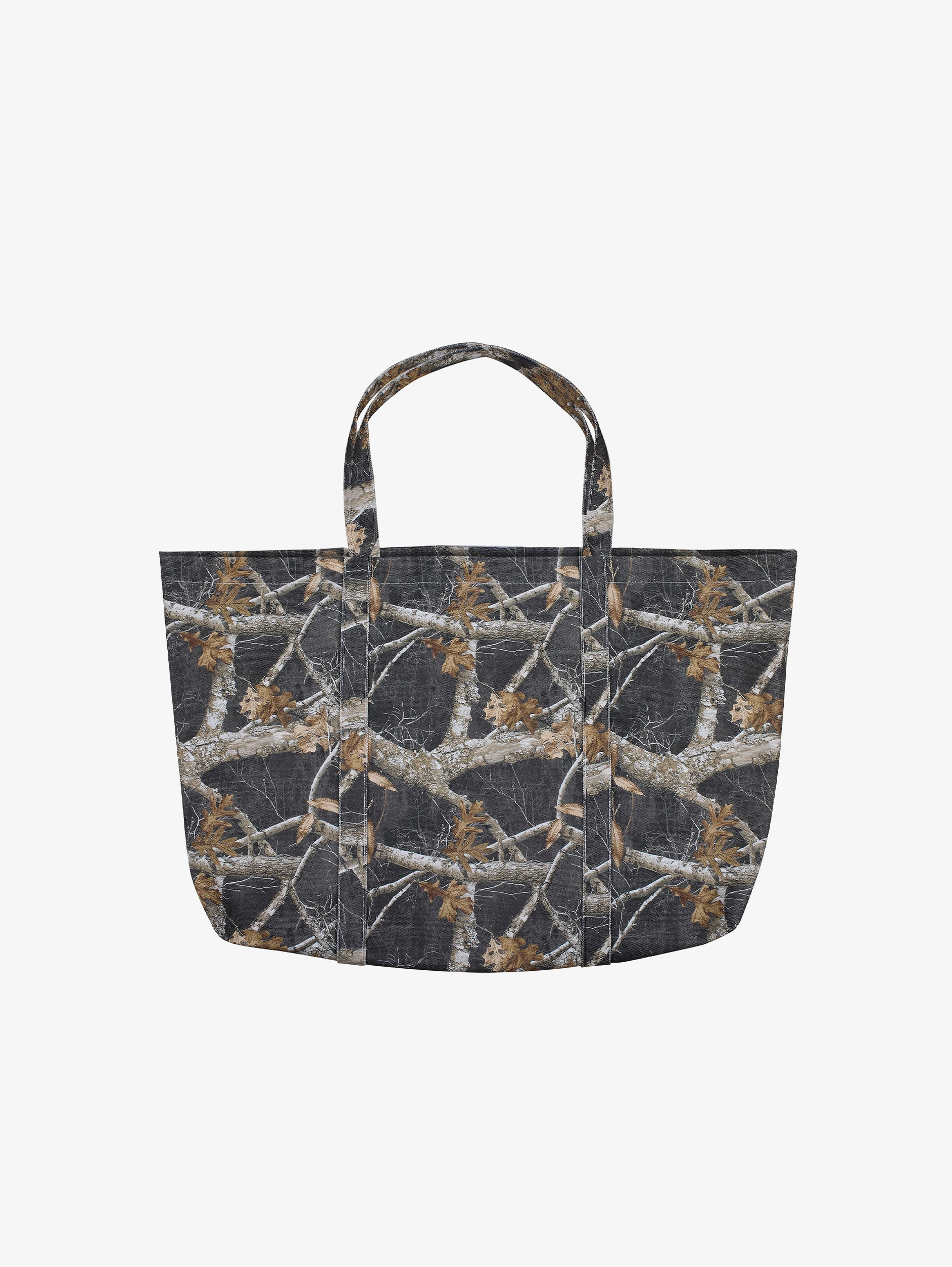 CAMOUFLAGE TOTE BAG WITH METAL SNAP BUTTON AND WOOD PRINT DESIGN