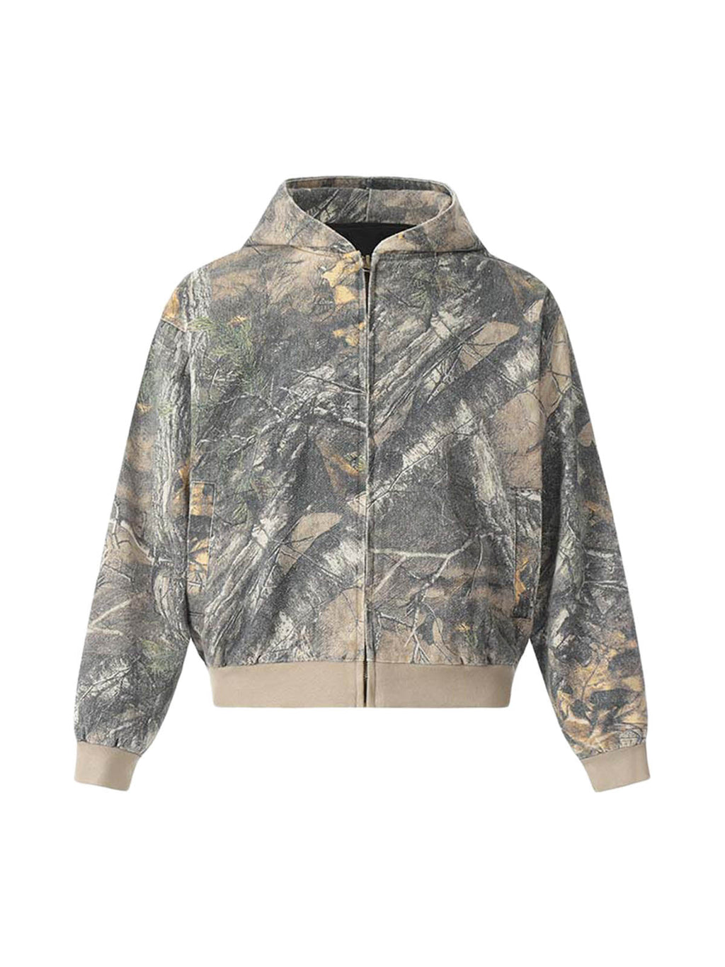 CAMOUFLAGE ZIP-UP HOODED TERRY CLOTH JACKET WITH LONG SLEEVES