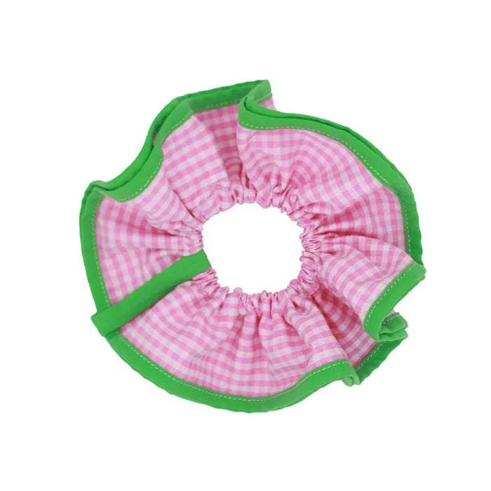 CANDY PLAID SCRUNCHIE WITH PINK TRIM - GREEN AND WHITE PLAID SCRUNCHIE