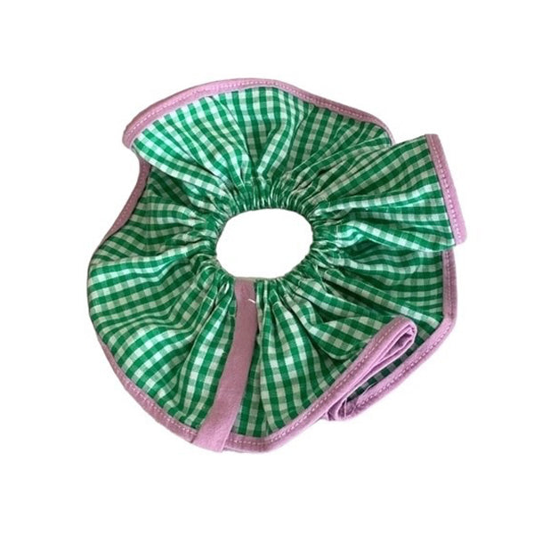 CANDY PLAID SCRUNCHIE WITH PINK TRIM - GREEN AND WHITE PLAID SCRUNCHIE