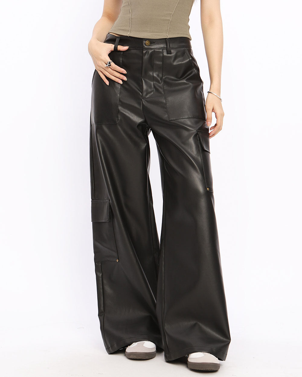 CARGO VEGAN LEATHER TROUSERS ROCK THE SCENE