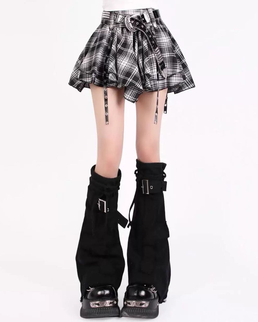 CASUAL REBEL PLAID SKIRT ASYMMETRIC HEMLINE