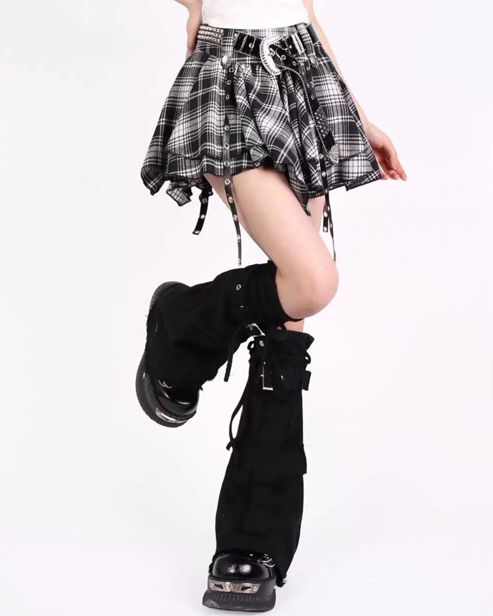 CASUAL REBEL PLAID SKIRT ASYMMETRIC HEMLINE