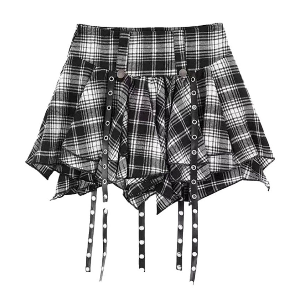 CASUAL REBEL PLAID SKIRT ASYMMETRIC HEMLINE