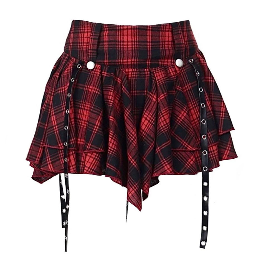 CASUAL REBEL PLAID SKIRT ASYMMETRIC HEMLINE
