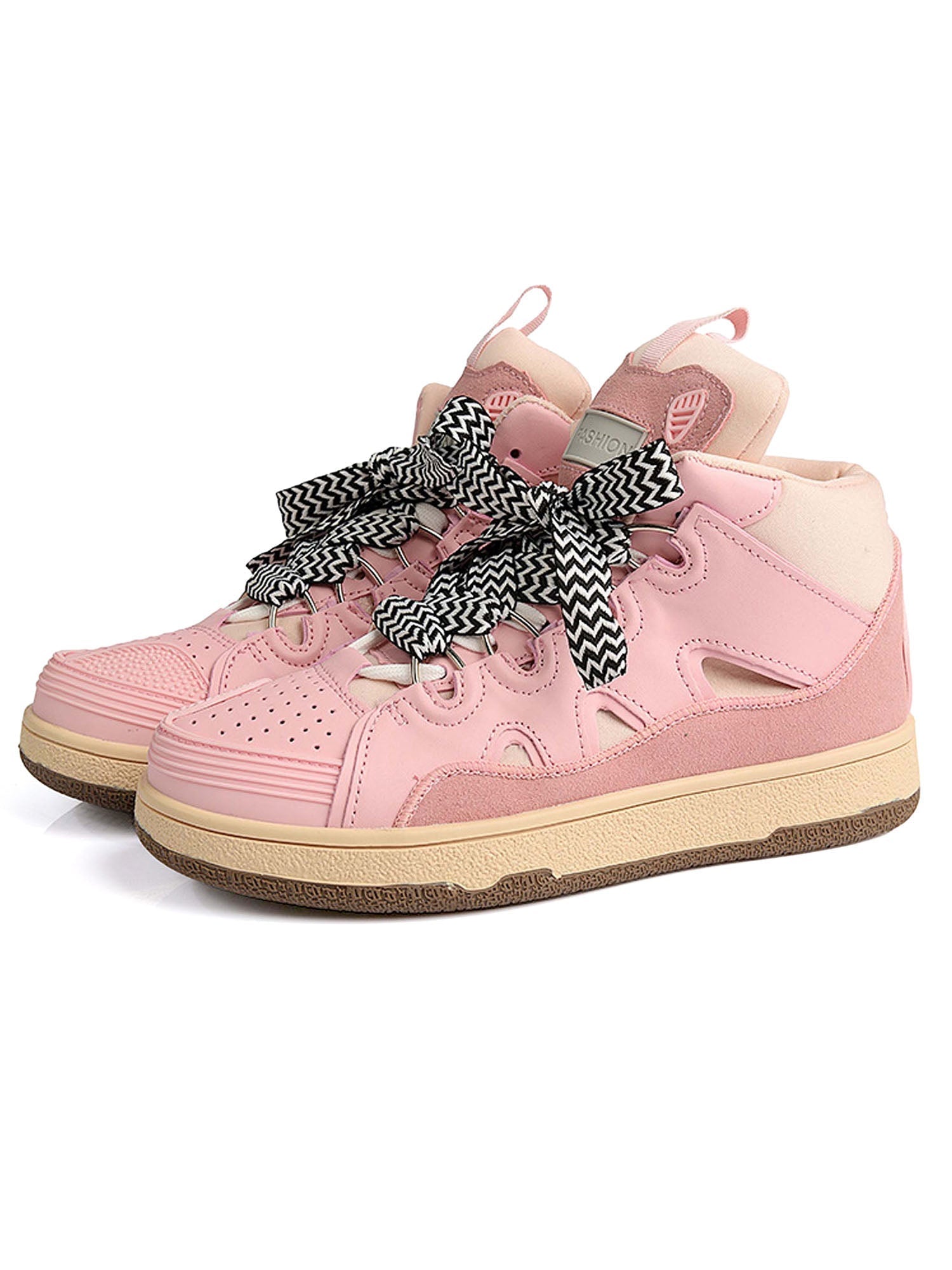 PINK HIGH-TOP SNEAKERS WITH PATTERNED LACES ROUND TOE BOOT