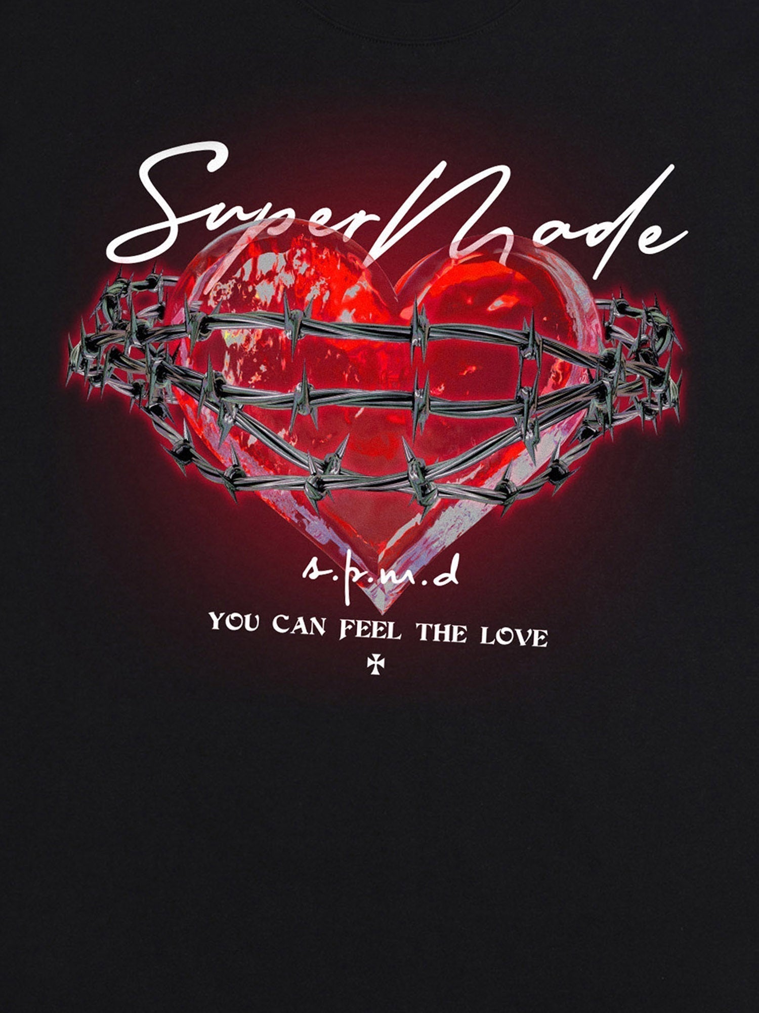 CASUAL SHORT SLEEVE BLACK T-SHIRT WITH HEART GRAPHIC