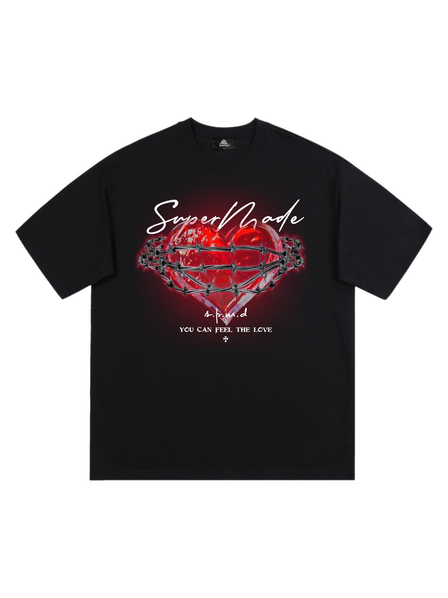 CASUAL SHORT SLEEVE BLACK T-SHIRT WITH HEART GRAPHIC