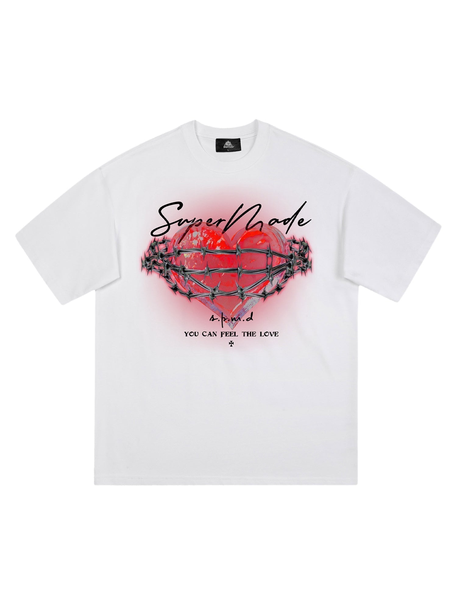 CASUAL SHORT SLEEVE BLACK T-SHIRT WITH HEART GRAPHIC