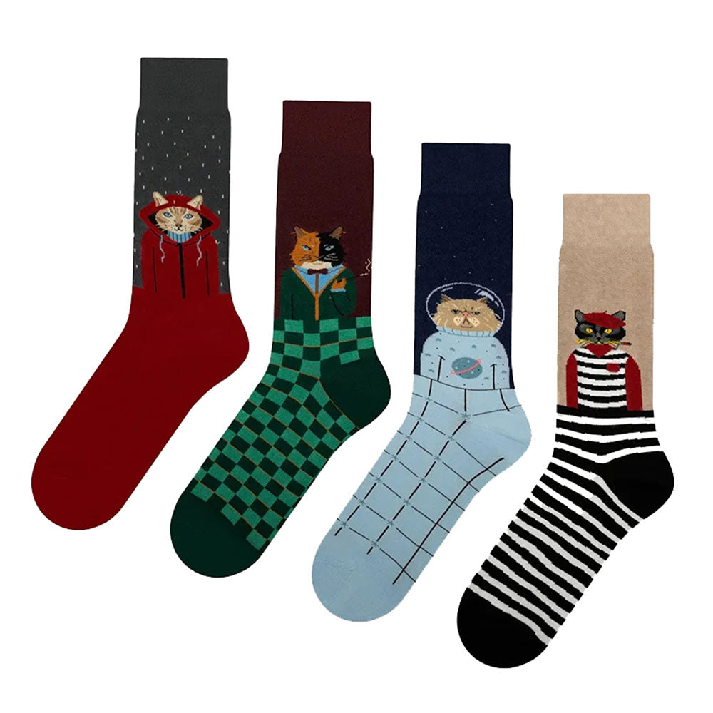CAT SOCKS FOUR PACK PREPPY CAT AESTHETIC