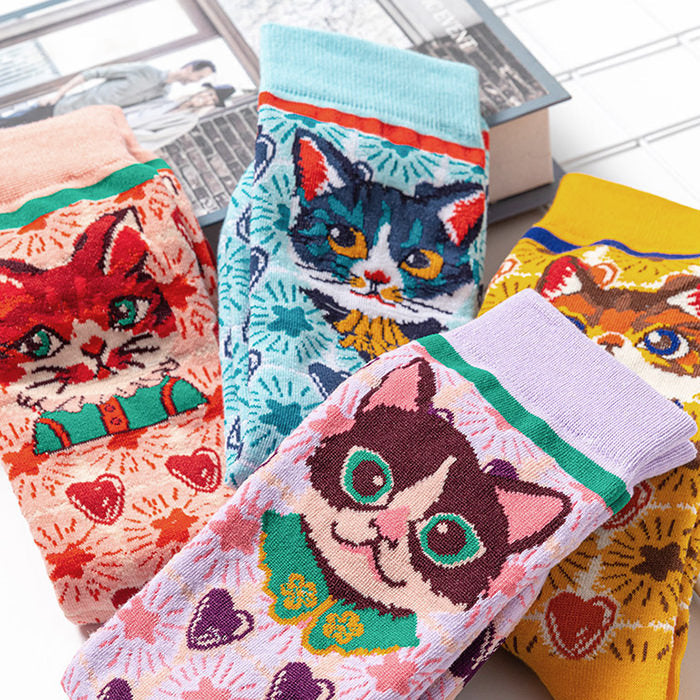 CAT-THEMED SOCKS PAIR FOR CASUAL WEAR
