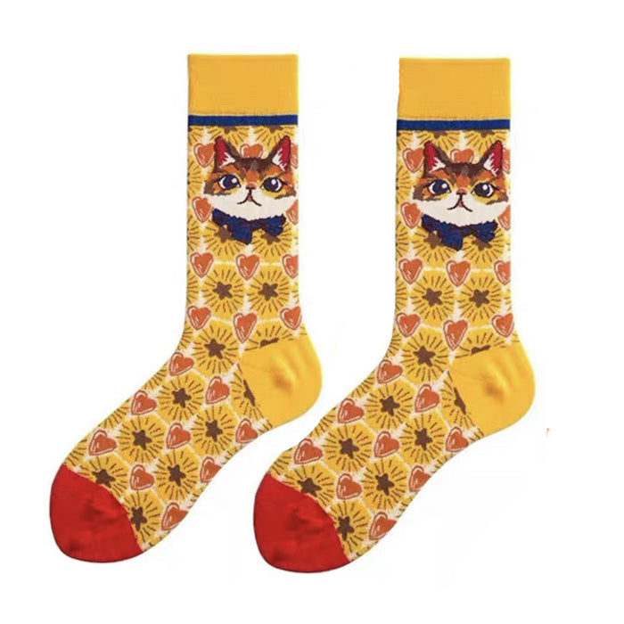 CAT-THEMED SOCKS PAIR FOR CASUAL WEAR