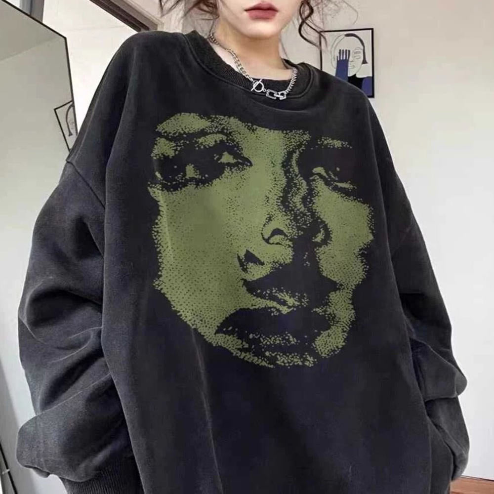 CHARCOAL GRUNGE SWEATSHIRT FACE PRINT GRUNGE
