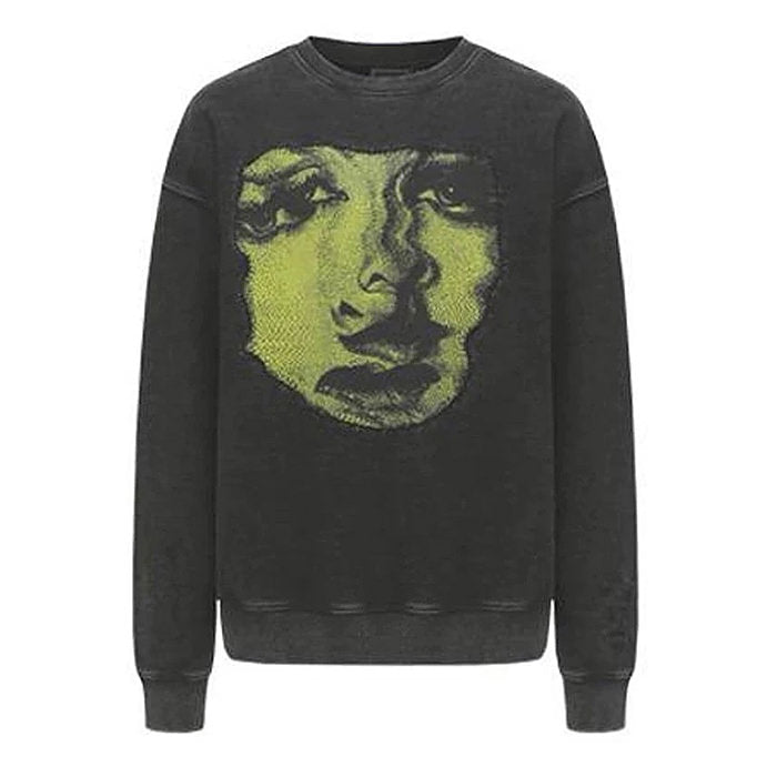 CHARCOAL GRUNGE SWEATSHIRT FACE PRINT GRUNGE