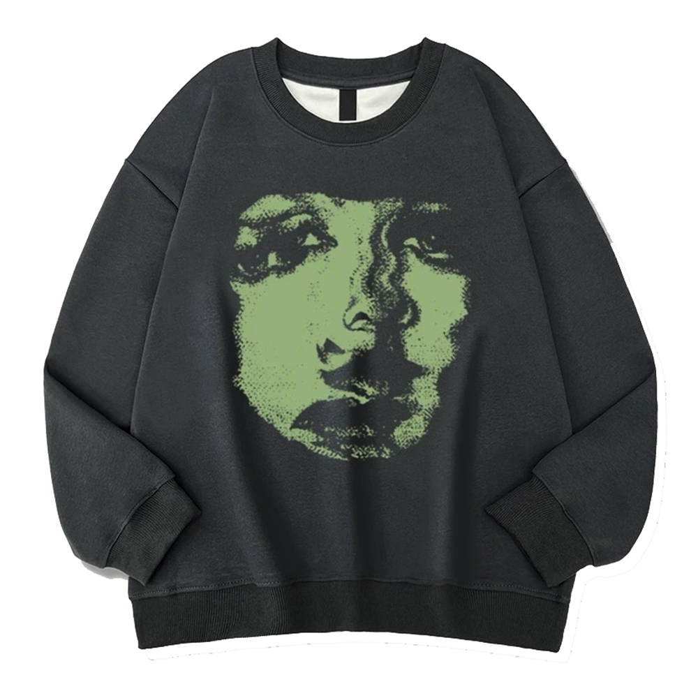 CHARCOAL GRUNGE SWEATSHIRT FACE PRINT GRUNGE