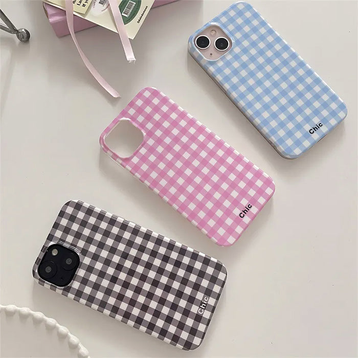 CHECKERED IPHONE CASE WITH BLUE AND WHITE DANISH PASTEL CHECKERED DESIGN