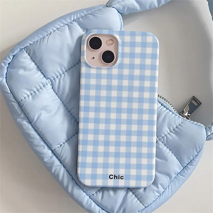 CHECKERED IPHONE CASE WITH BLUE AND WHITE DANISH PASTEL CHECKERED DESIGN