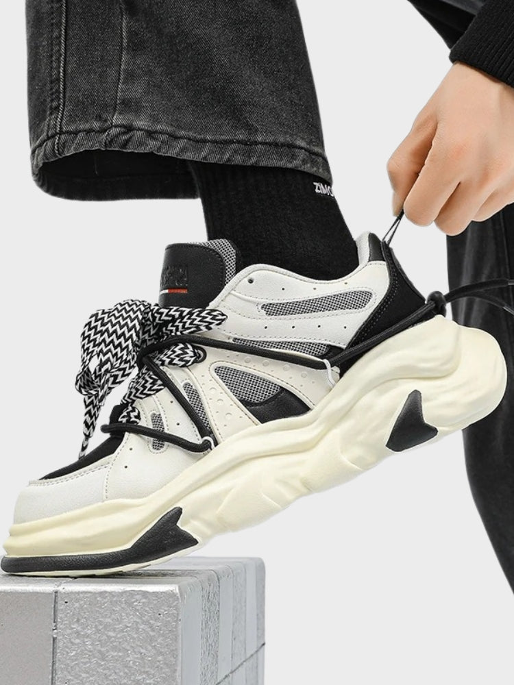 CHUNKY SNEAKERS WITH MIXED LACED DESIGN FOR BALANCE AND SUPPORT