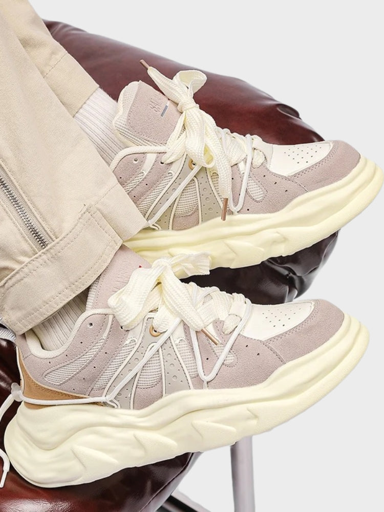 CHUNKY SNEAKERS WITH MIXED LACED DESIGN FOR BALANCE AND SUPPORT