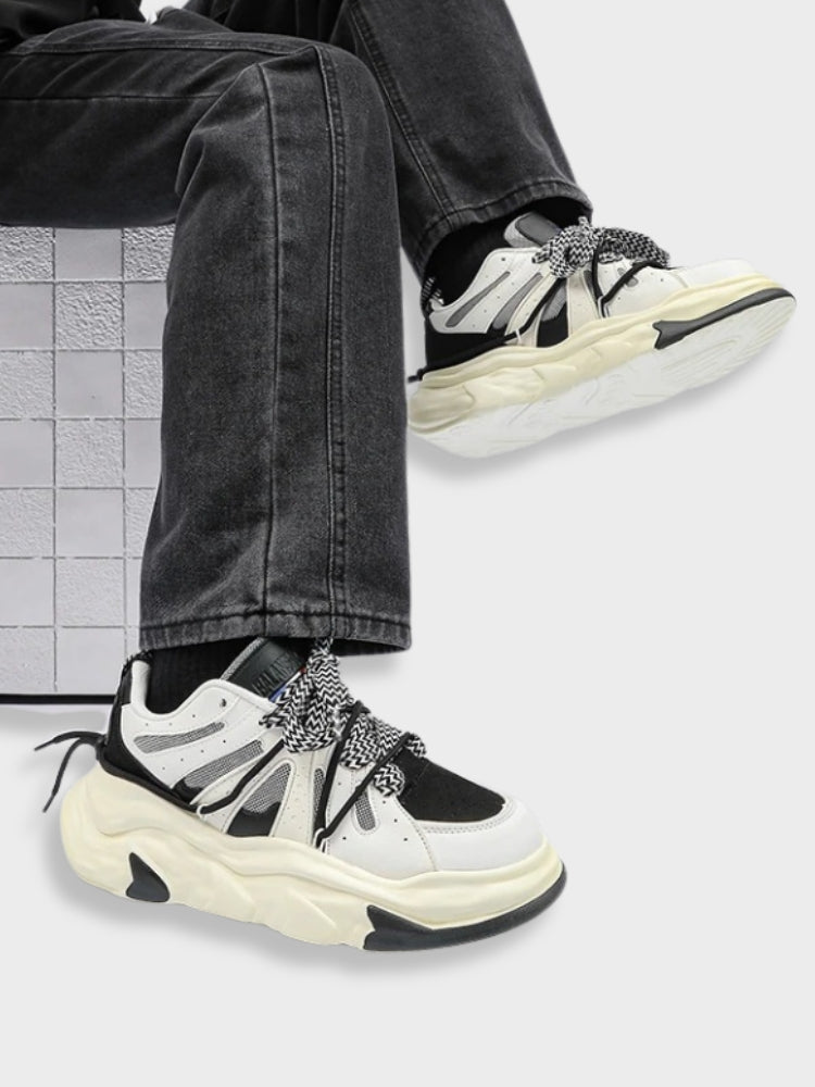 CHUNKY SNEAKERS WITH MIXED LACED DESIGN FOR BALANCE AND SUPPORT