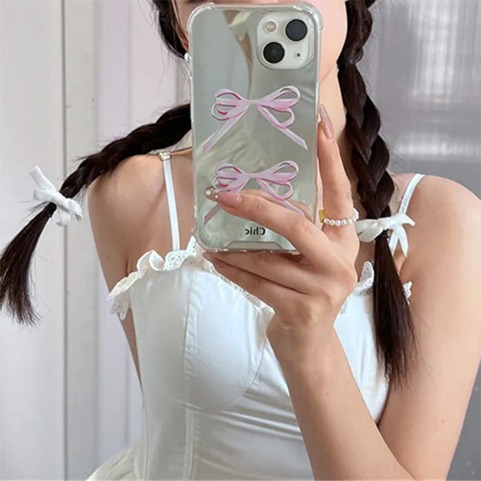 CLEAR COQUETTE BOW IPHONE CASE WITH PINK BOWS