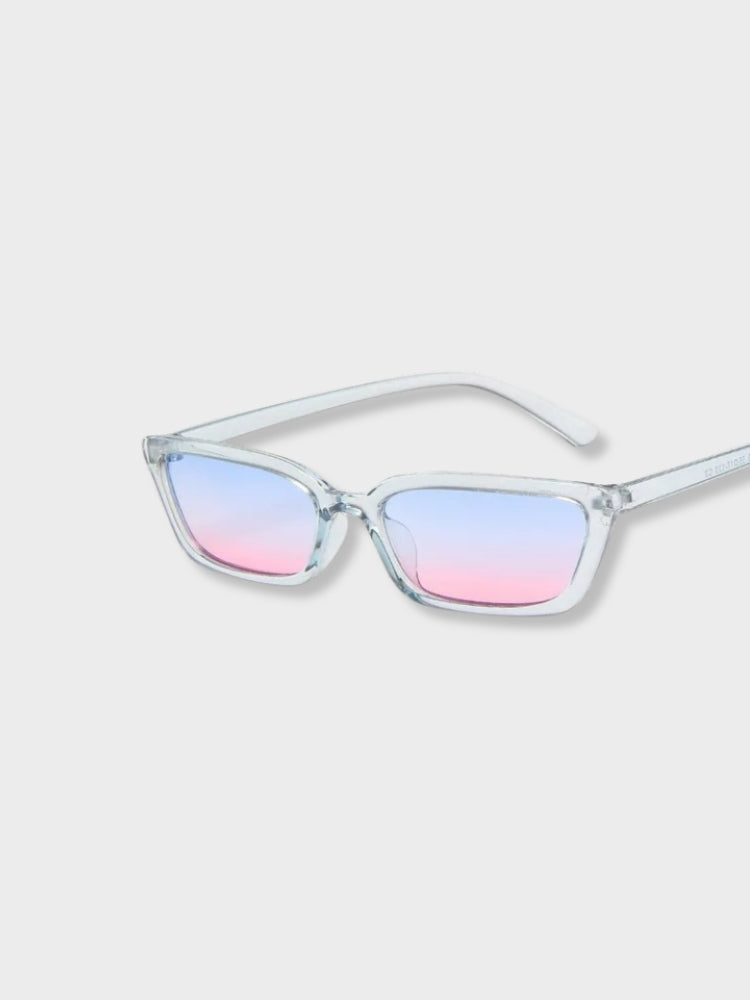 CLEAR-FRAMED SUNGLASSES WITH PINK AND BLUE GRADIENT LENSES - VINTAGE RETRO SQUARE