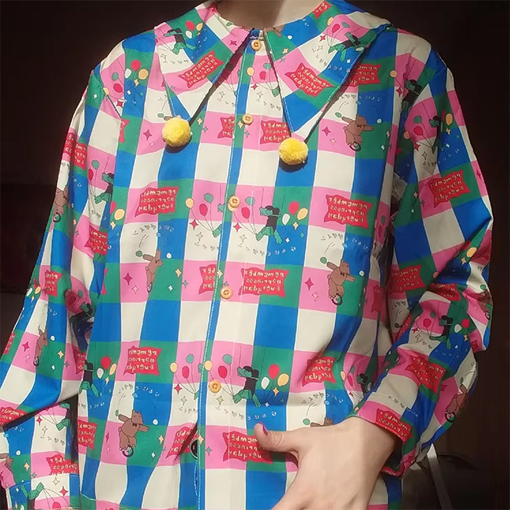 CLOWN SHIRT WHIMSICAL CIRCUSCORE BALLOON PRINT SHIRT